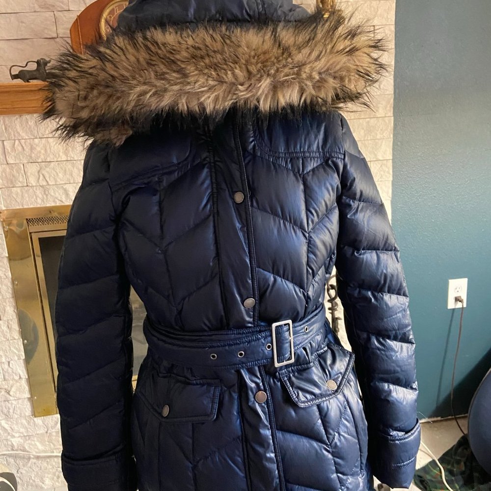 Lands' End down parka, faux fur hood, size S (6-8)